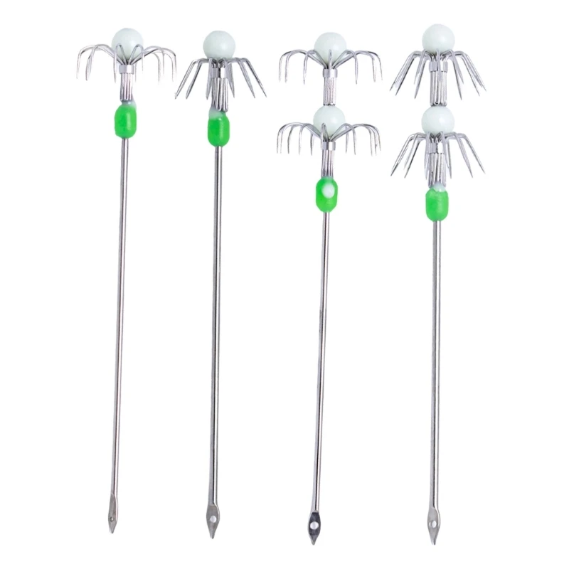 

2025 New 2Pcs Luminously Squid Jig Hook Octopuses Inks Fish Fishing Hook Stainless Steel Rod