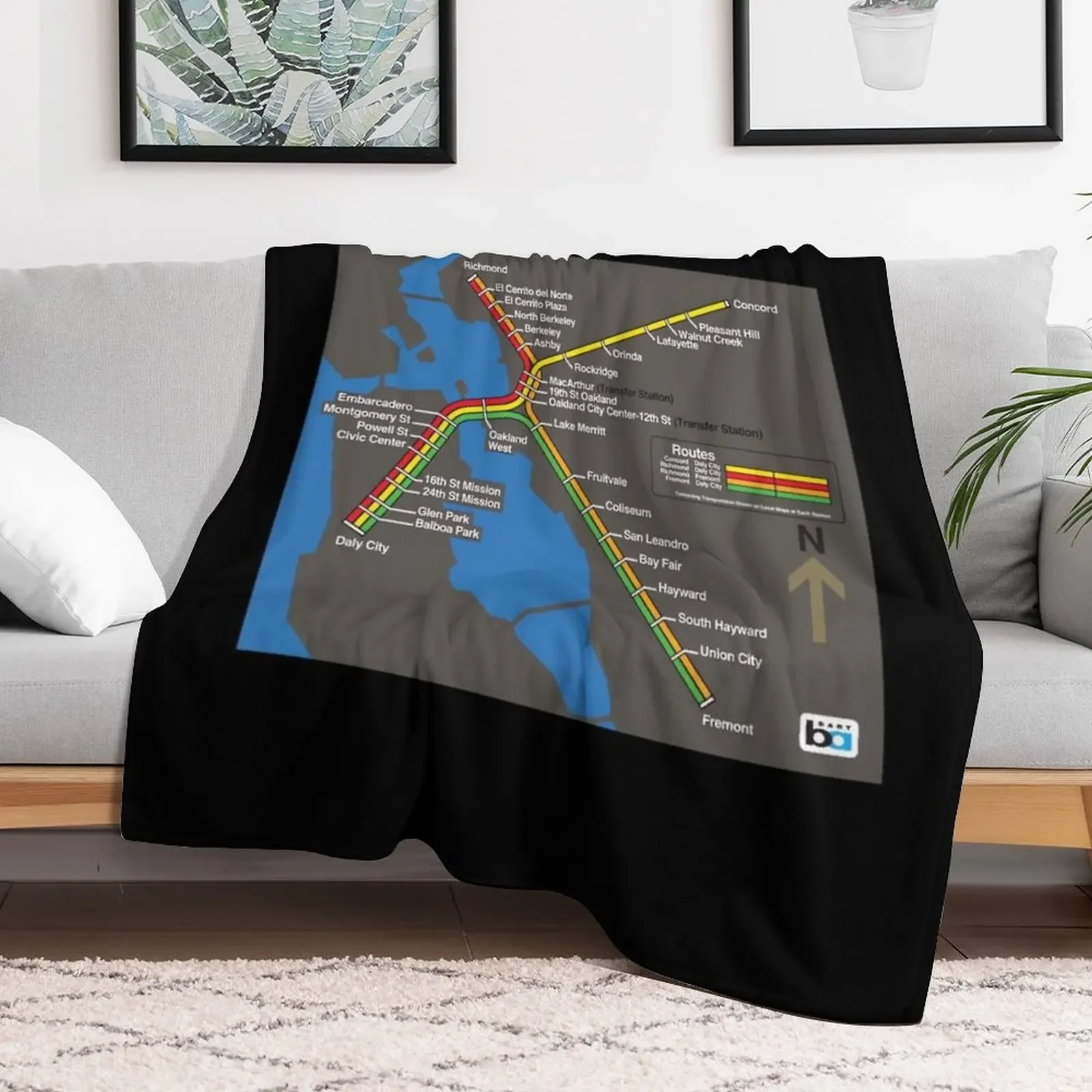 Retro Bay Area Rapid Transit Map Throw Blanket Flannel Sofas warm for winter Blankets