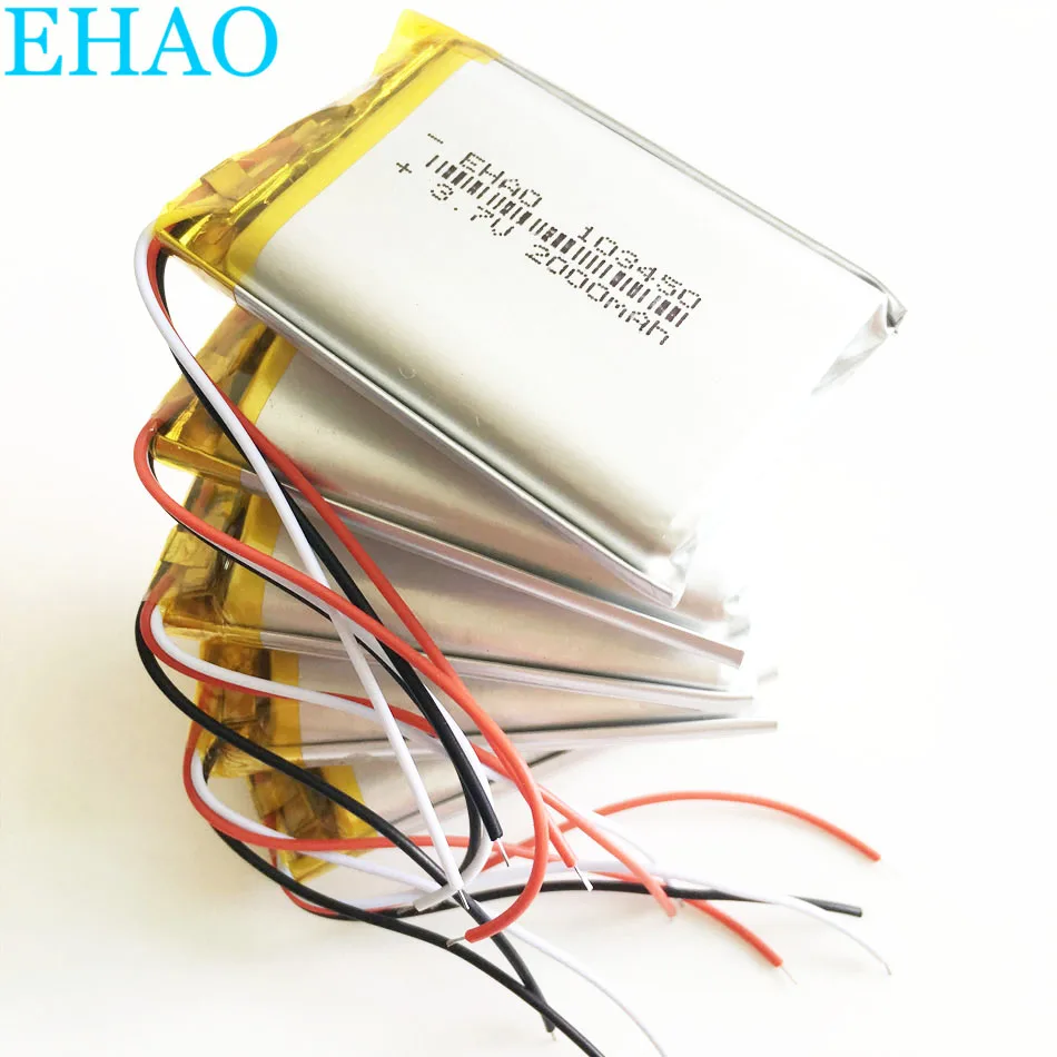 5 x 3.7V 2000mAh Lithium Polymer LiPo Rechargeable Battery 103450 3 wires For GPS DVD Mobile Phone Tablet PC Heating gloves