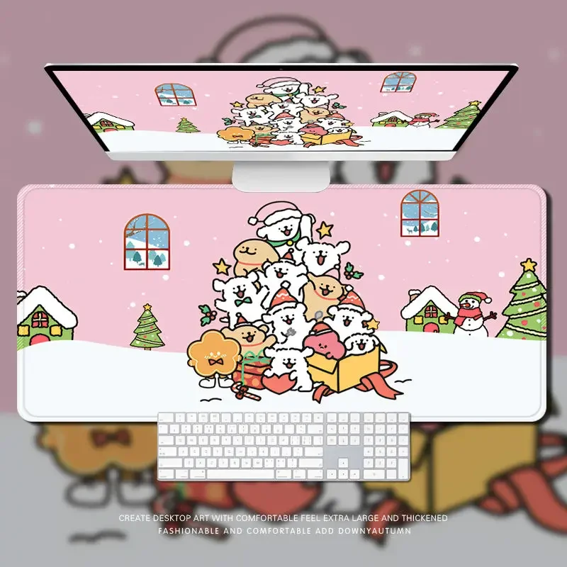 Cute Line Art Dog Kawaii Mouse Pad - Extra Large Cartoon Desk Mat for Office/Dorm, Non-Slip Keyboard Pad for Computer & Laptop