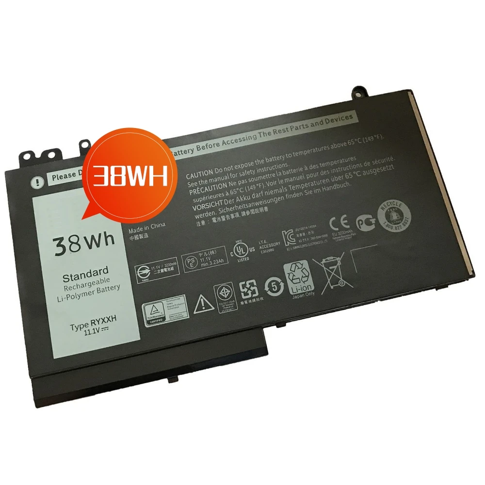 11.1V 38WH RYXXH Laptop Battery For Dell Latitude E5250 E5450 E5470 E5550 3150 3160 Series Notebook 3-cell Batteries J8FXW JY8D6