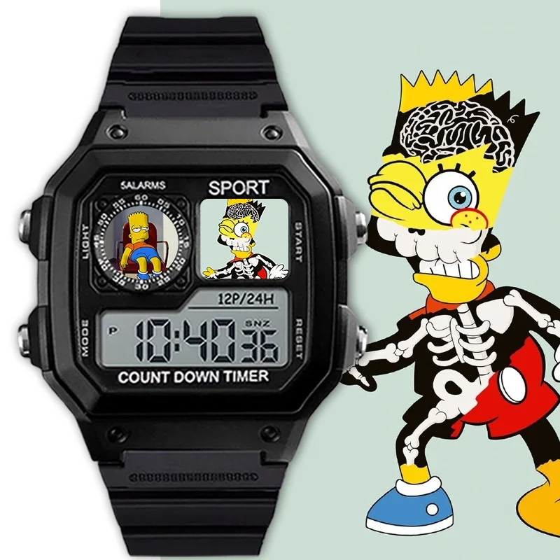 Cartoon The Simpsons waterproof electronic watch cute anime silent personalised quartz watch student alarm clock birthday gift