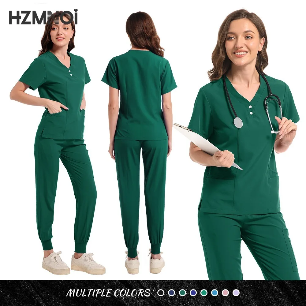 Tops+pant Medical Uniform Surgery Scrubs Shirt Short Sleeve Pet Shop Doctor Nurse Nursing Uniform Set Women Workwear Scrub