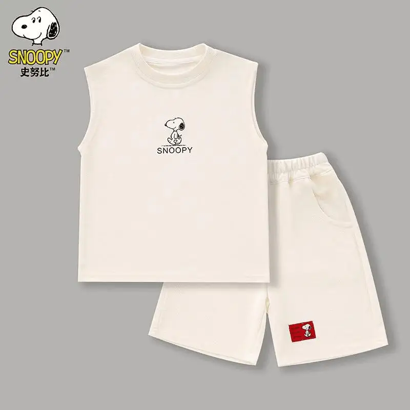 

New Kawaii Snoopy Cartoon Cute Children's Set Summer Fashion Sleeveless Sportswear Big Kids Fashion Two Piece Set