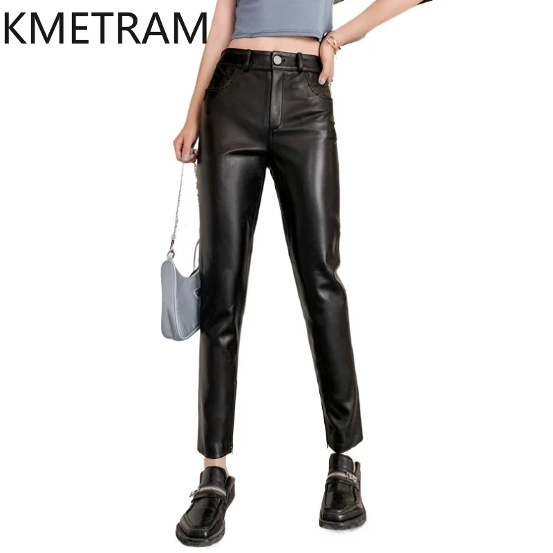 

KMETRAM 100% Top Layer of Sheepskin Women Pants 2025 Autumn Black Pants Genuine Leather Pencil Trousers Woman Clothes штаны