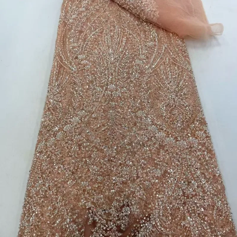Heavy Dense Lace Beaded Sequin Allover Fabric Handmade DIY Lace Trim for Wedding Bridal Gown Stage Performance Fashion Costume