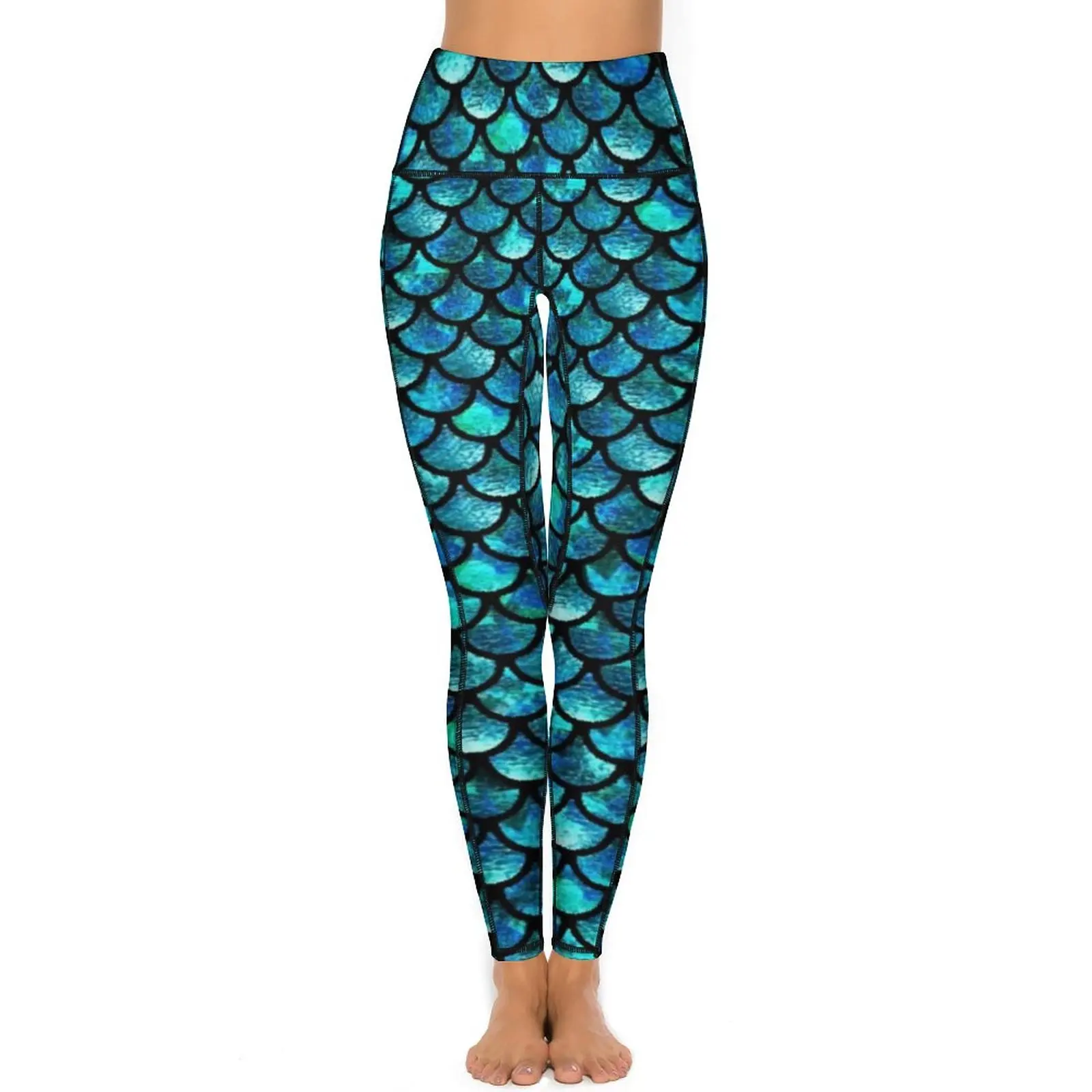 Watercolor Animal Skin Yoga Pants Sexy Blue Mermaid Scales Custom Leggings Push Up Fitness Leggins Women Stretchy Sport Legging