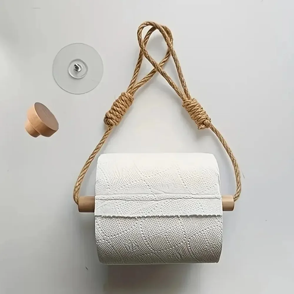 

1 шт. настенный деревенский пеньковая веревка и деревянная палочка, держатель для туалетной бумаги, декоративный диспенсер для салфеток для ванной комнаты, хранение туалетной бумаги
