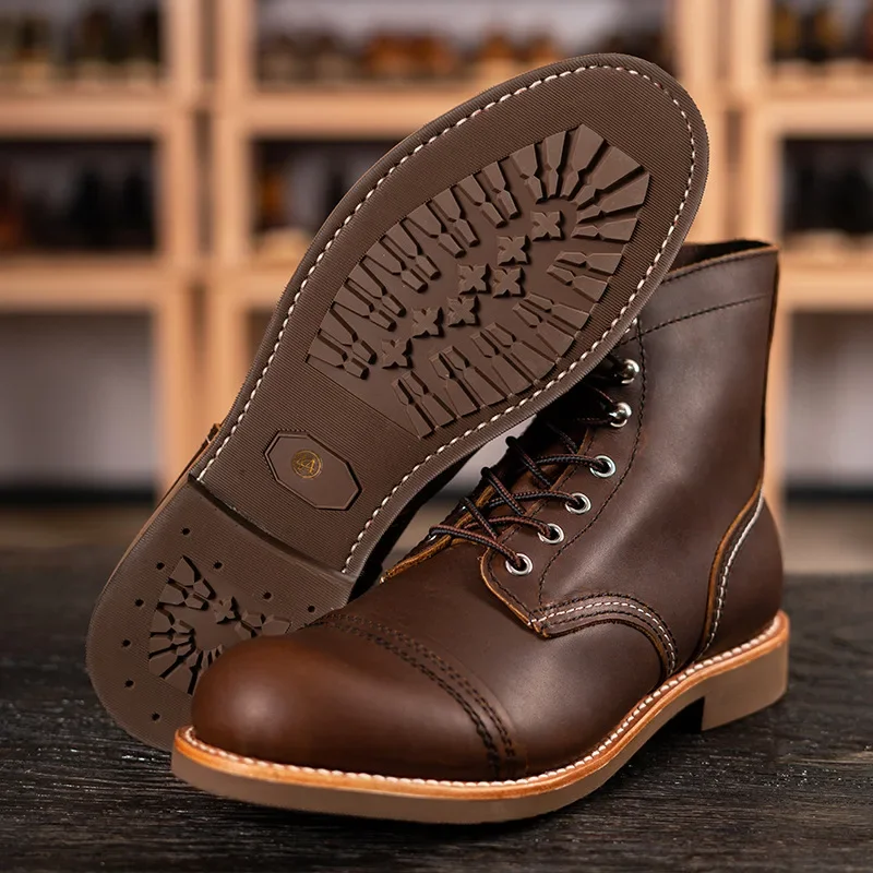 Genuine Leather Quality New Men Casual Shoes Goodyear Welding Luxury Designer British Ankle Boots Wine Motorcycle Boots