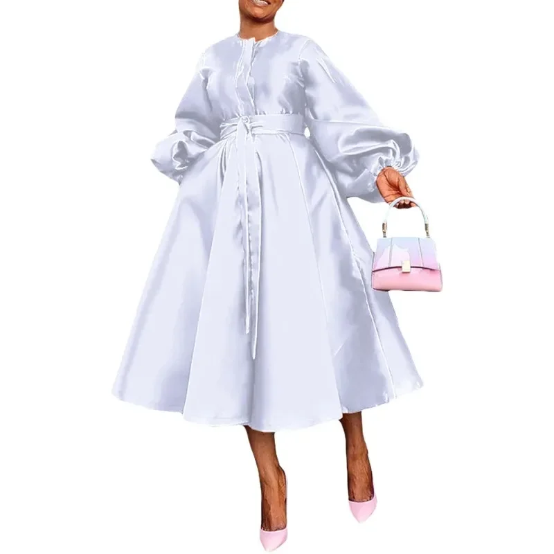 

African Party Evening Dresses for Women Elegant 2025 Autumn Long Lantern Sleeve O-neck Midi Dress Birthday Dress for Women S-3XL