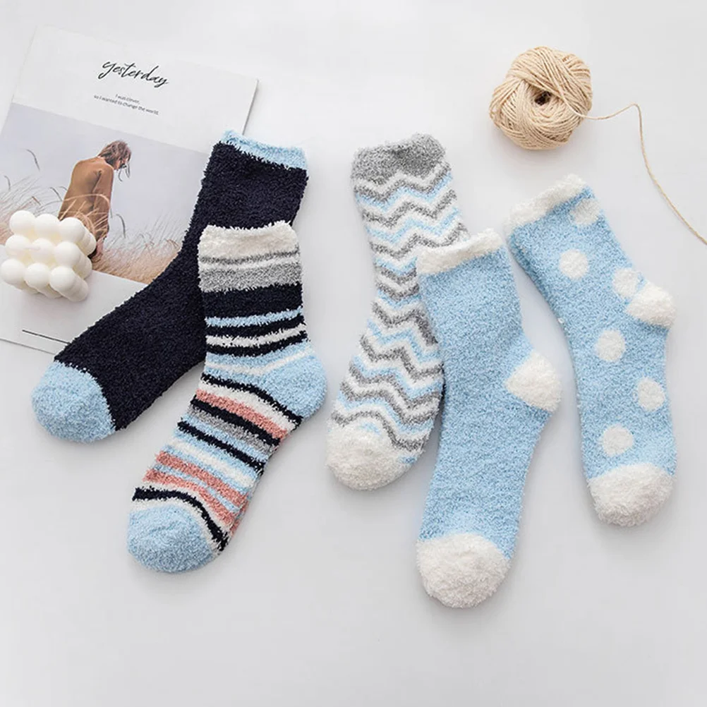 

5pcs Warm Thickened Socks For Women Home Sleep Elastic Floor Stockings Winter Household Mid-Calf Length Gift Idea