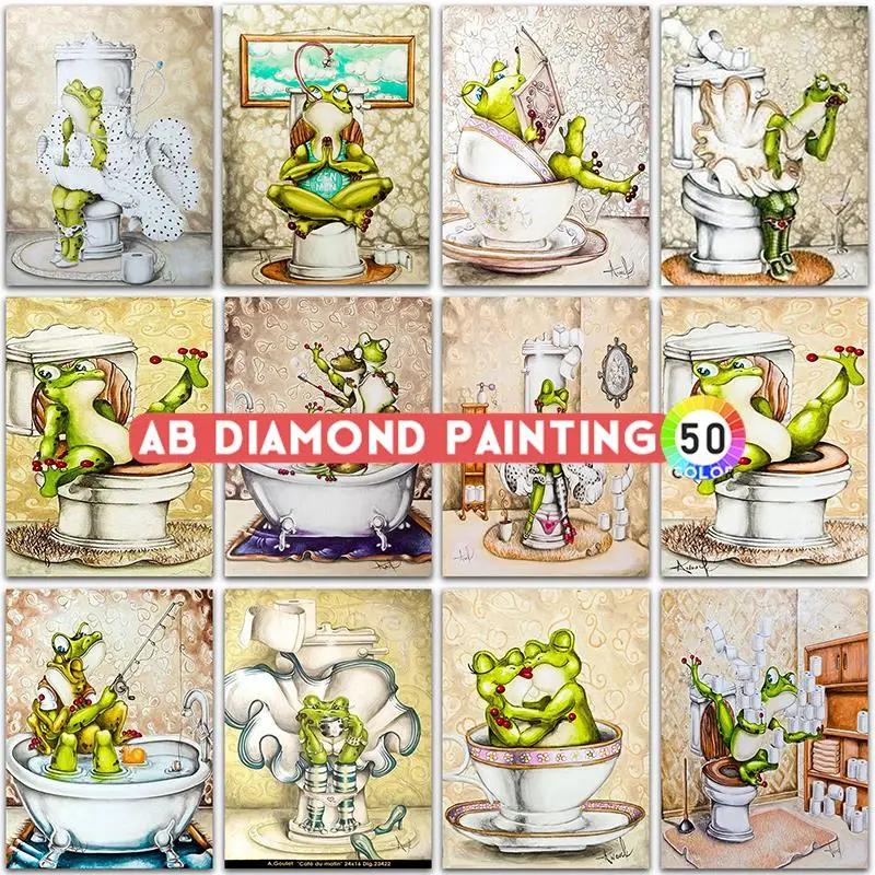 Diamand AB DIY Diamond Painting Kit Cartoon Animal Frog Toilet Full Square Round Embroidery Mosaic Cross Stitch Paint Home Decor