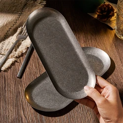 Snow Sand 304 Stainless Steel Storage Trays Snack Plates Retro Steak Barbecue Tableware Plate Cutlery Holder Decorative Dish