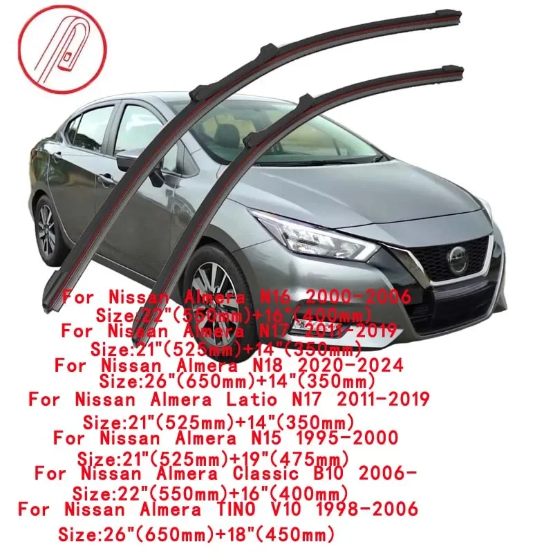 For Nissan Almera N15 N16 N17 N18 1995-2024 Latio Classic B10 TINO V10 Car Windshield Wiper Blade Front Windscreen Washer Window 4