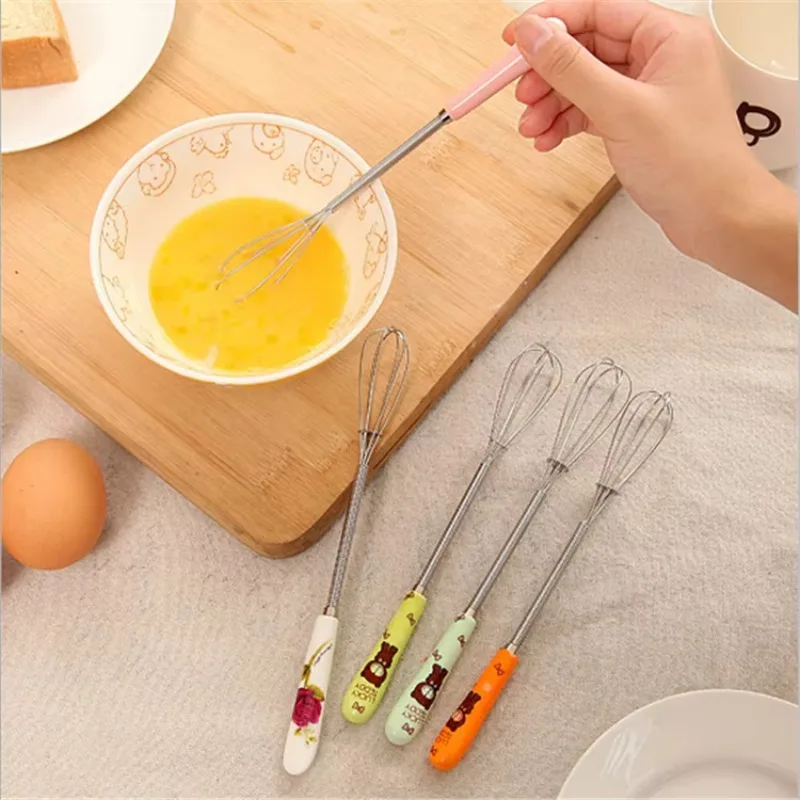 Cartoon Little Bear Egg Beater Coffee Milk Drink Mixer Ceramic Handle Stirring Whisk Frother Foamer Practical Kitchen Gadgets