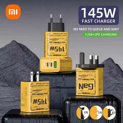 Xiaomi 145W PD USB 충전기 iPhone 용 초고속 충전 고속 전화 충전기 어댑터 Samsung Huawei Xiaomi 3 포트 EU/US/UK 플러그