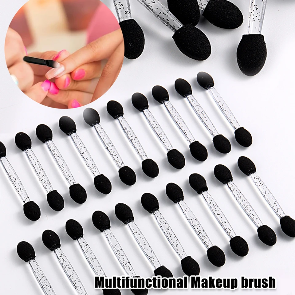 Pincel de arte de uñas de doble cara, cromado rosa y negro, multifuncional, aplicador de polvo con esponja, suministros para uñas 4