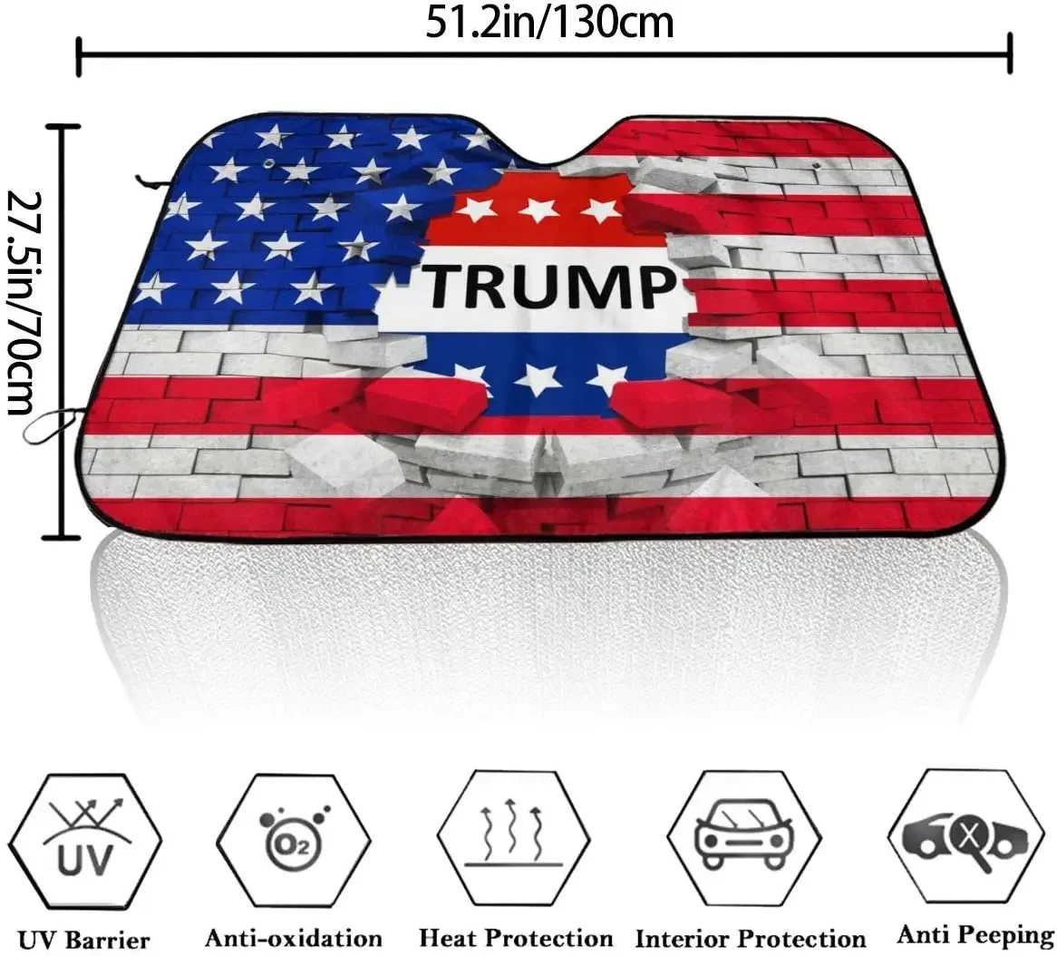 Foruidea American USA Trump Flag Car Windshield Sun Shade Auto Sunshade for Car Truck SUV-Blocks Rays Sun Visor Protector-Keeps