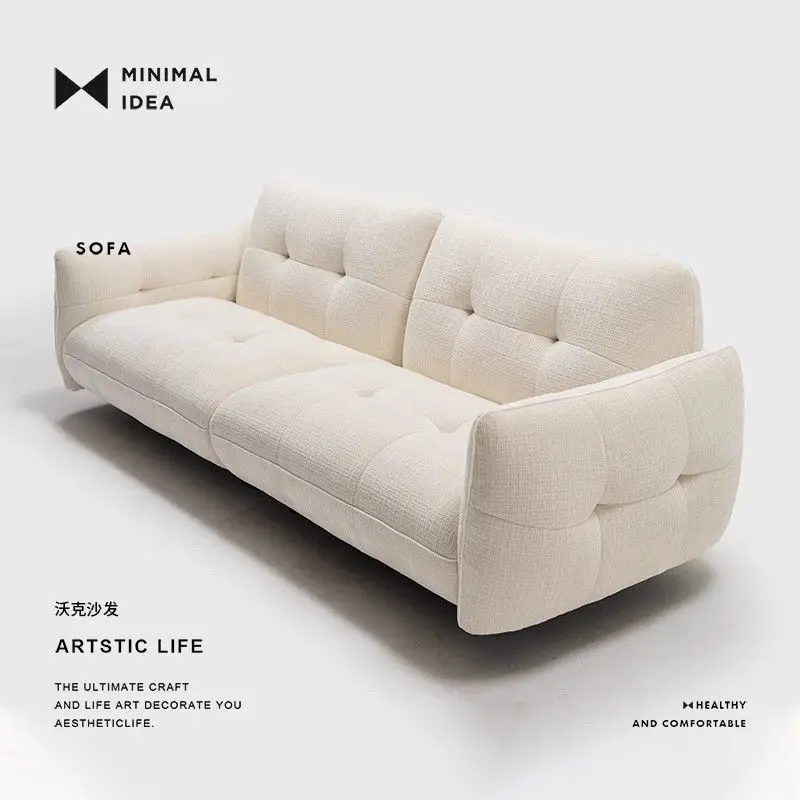 Sofá retrô amarelo claro estilo creme francês tecido sala de estar