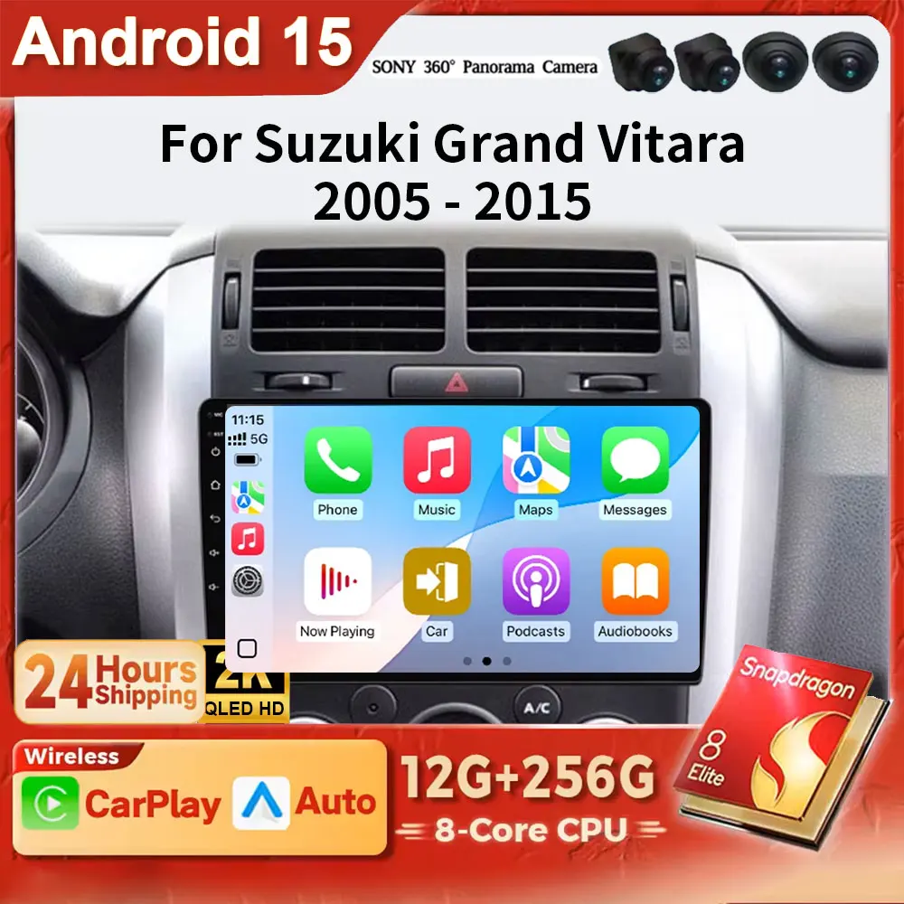 

Беспроводное автомобильное радио Android 15, для Suzuki Grand Vitara 3 2005-2015, автомобильное радио, мультимедийное стерео CarPlay DSP DVD 4G WIFI BT