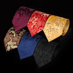 Men Tie 9cm Gorgeous National Wind Red Chinese Dragon Pattern Jacquard Groomsman Groom Wedding Silk Tie 1200 Stitches Necktie