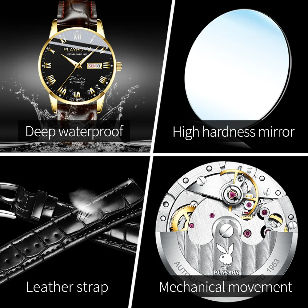 PLAYBOY Original Man Automatic Mechanical Watch Waterproof High Quality Trend Watches for Men Fashion Luxury Men\'s Wrist Watches