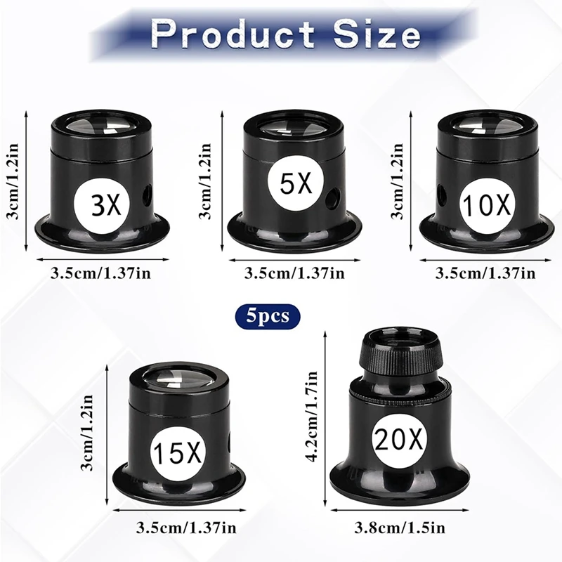 5 PCS Portable Monocular Magnifier Jewelers Loupe 3X/5X/10X/15X/20X Handheld Magnifier Dome Optics Lens Magnifying Glass-ABAM