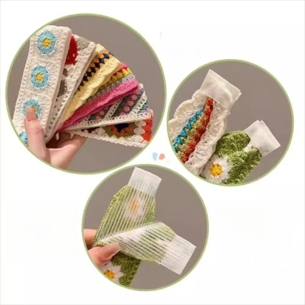 البوهيمي نمط محبوك هيرباند كاندي الألوان قابل للتعديل ماجيك الشريط هيرباند المطرزة الزهور الجبين شرائط الشعر #1