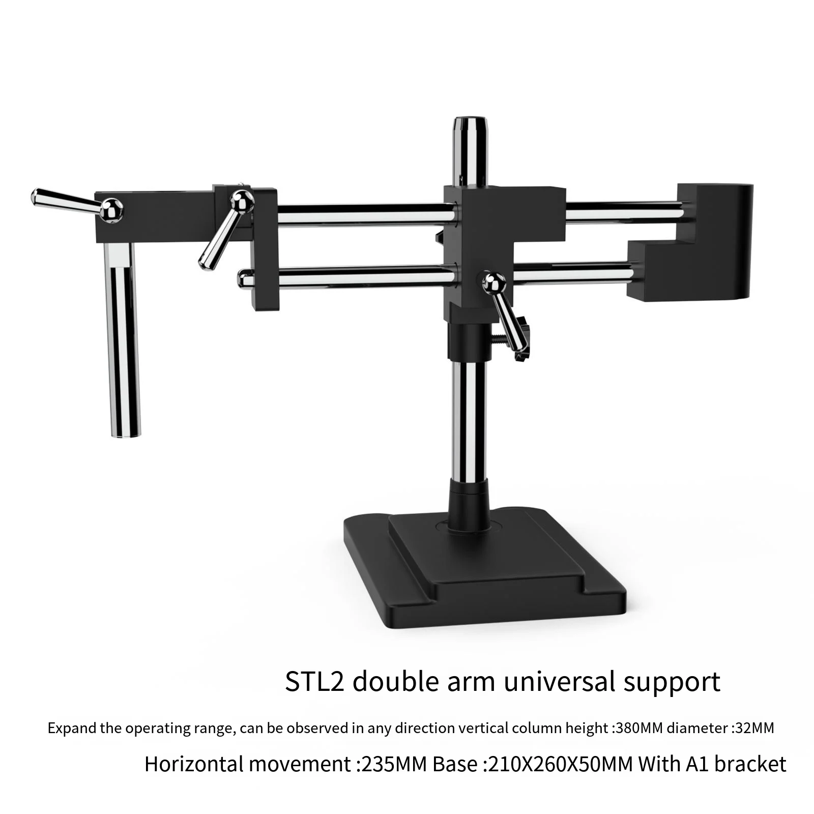 Supporto universale a doppio braccio sollevamento binoculare trioculare Stereo Zoom staffa per microscopio 76mm messa a fuoco PCB Industry