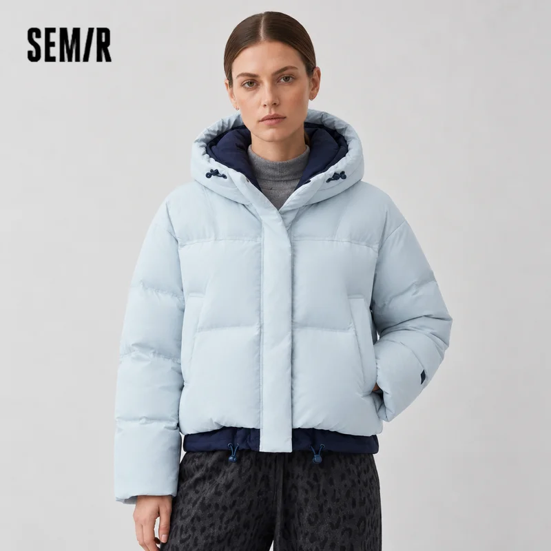 Semir Women Down Jacket 90 Percent Down Fill Layered Look Color Block Hooded Design Loose Fit Puffer Shape 2026 Winter