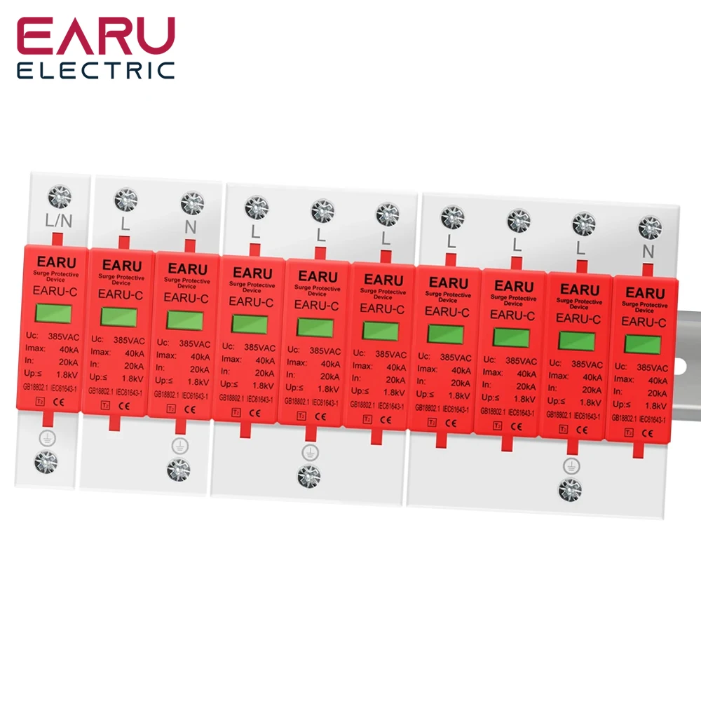 Dispositivo de protección contra sobretensiones de energía, pararrayos SPD, casa de bajo voltaje, protección contra sobretensiones de 1/2/3/4 polos, CC 500V 800V 1000V 40KA 60KA