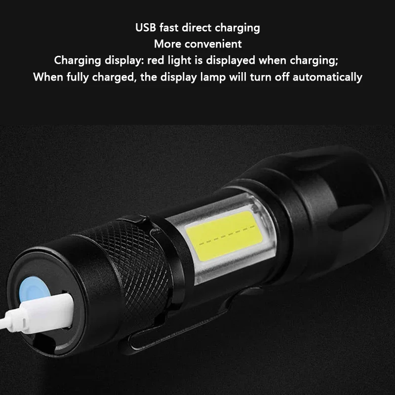 Built In Battery LED Zoom Focus Mini Led Flashlight Torch Lamp Lantern 2000Lumen Adjustable Penlight Waterproof Led Light