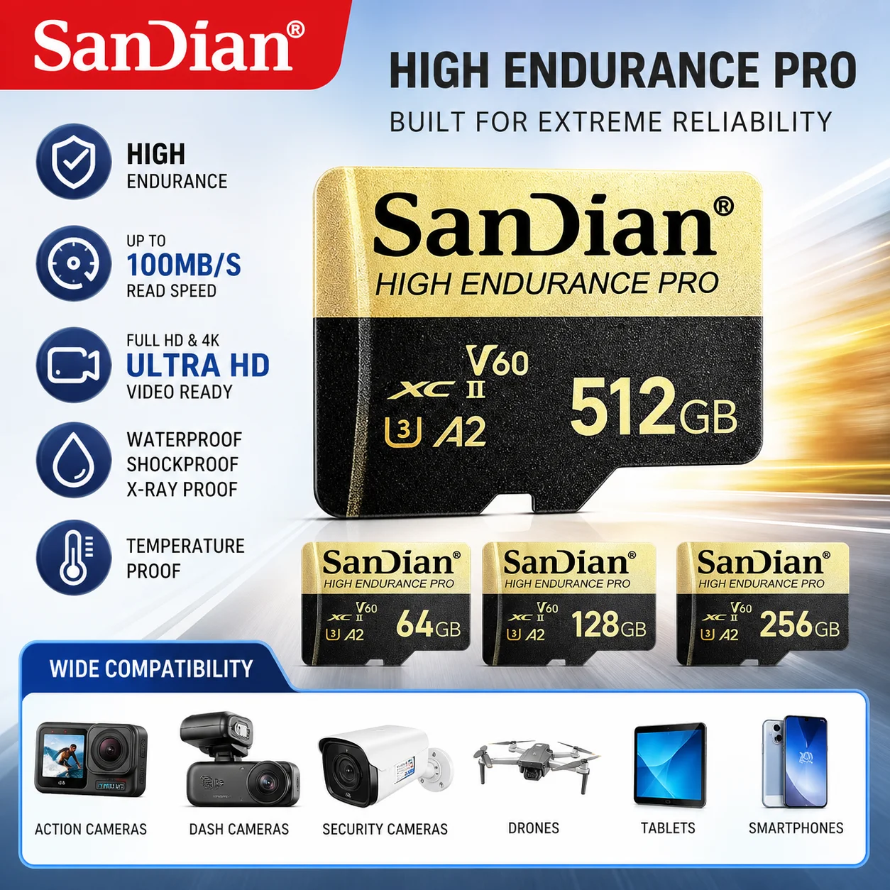 512GB 128GB Memory Card High-Speed Micro TF SD Card A2 SD Cards TF Cards High Performance for E-Reader/Security Camera/Phone