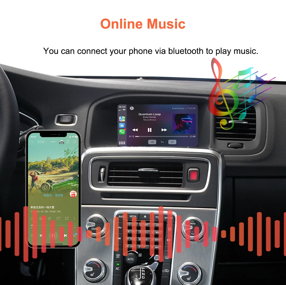 Bonroad Wireless CarPlay Android Auto OEM-Bildschirm-Upgrade-Decoder-Box für Volvo XC60 V60 V40 S60 2015-2019 mit 7-Zoll-Bildschirm Airplay – Detail 11