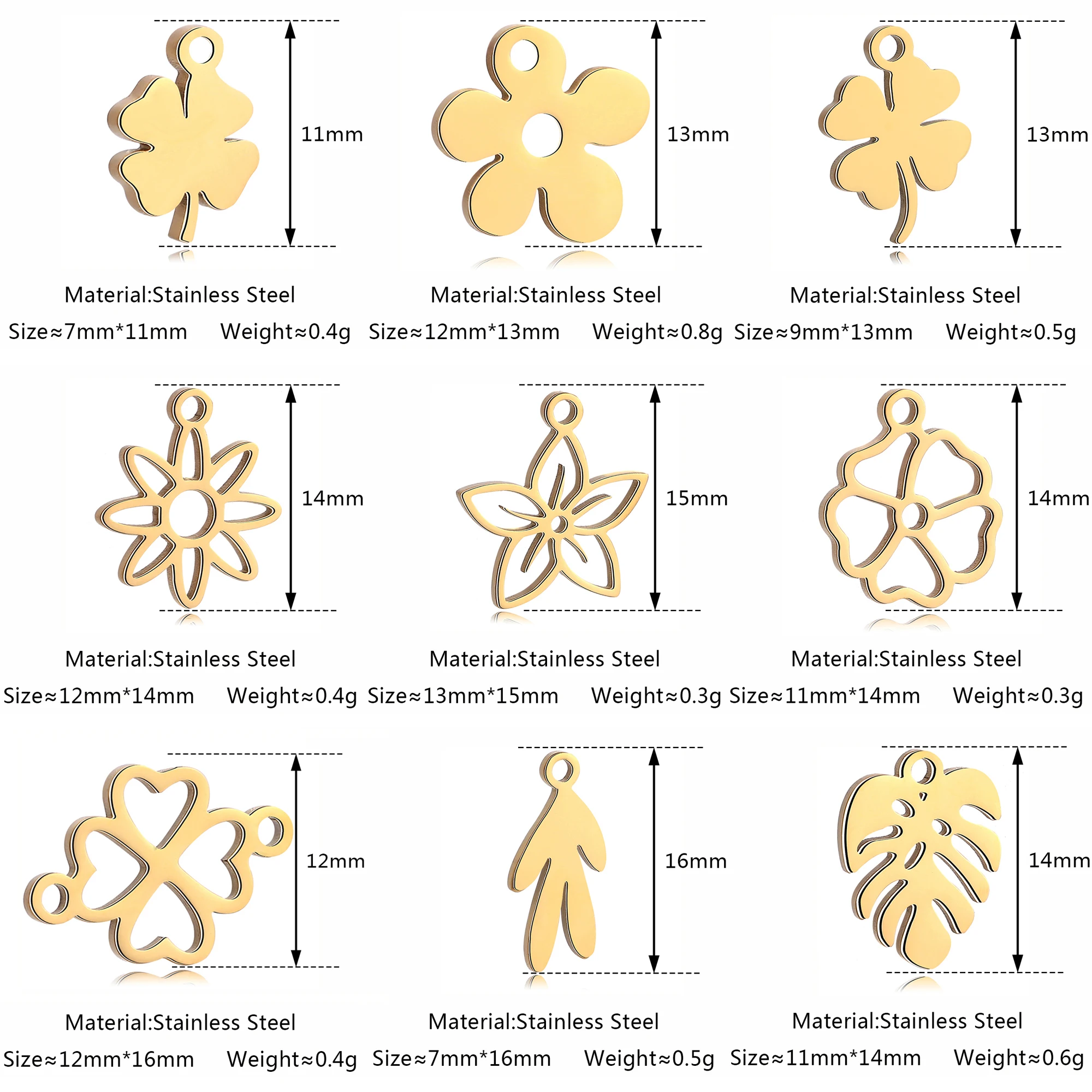 5Pcs/Lot Floral Theme Flower Charms Stainless Steel Sakura/Peach Blossom/Clover Pendants DIY Necklace Bracelets Jewelry Making