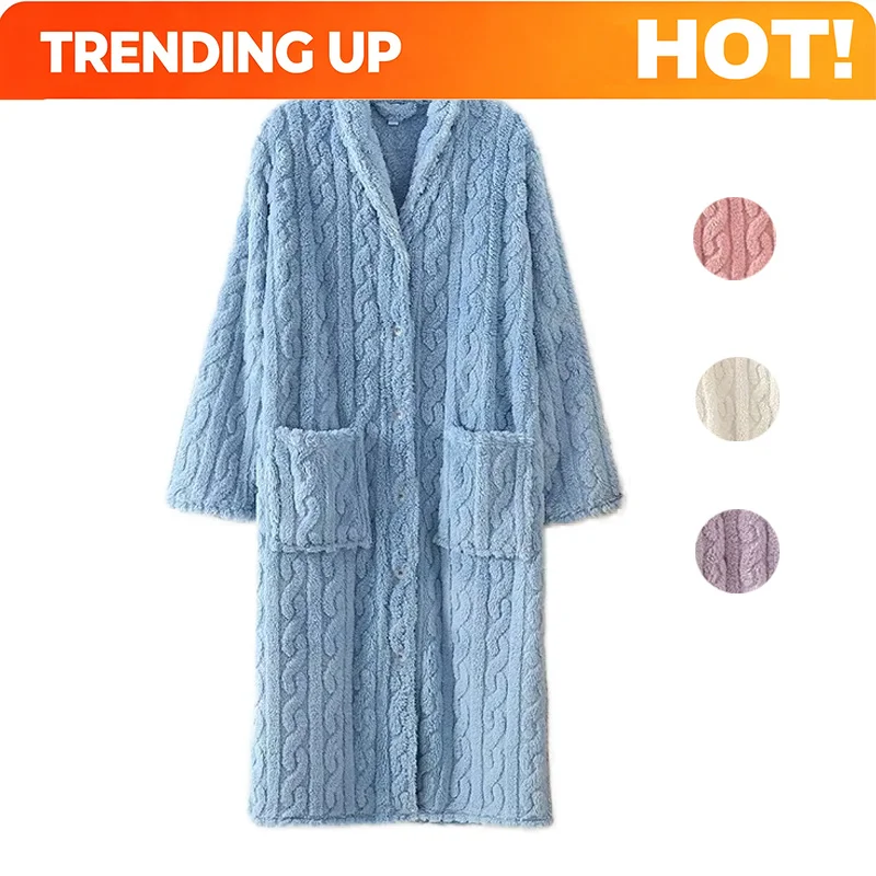 Customization Autumn Winter Thick Velvet Women's Bathrobe Button Long Nightgown Home Wear Clothes Casual Loose Sleepwear Nightwe