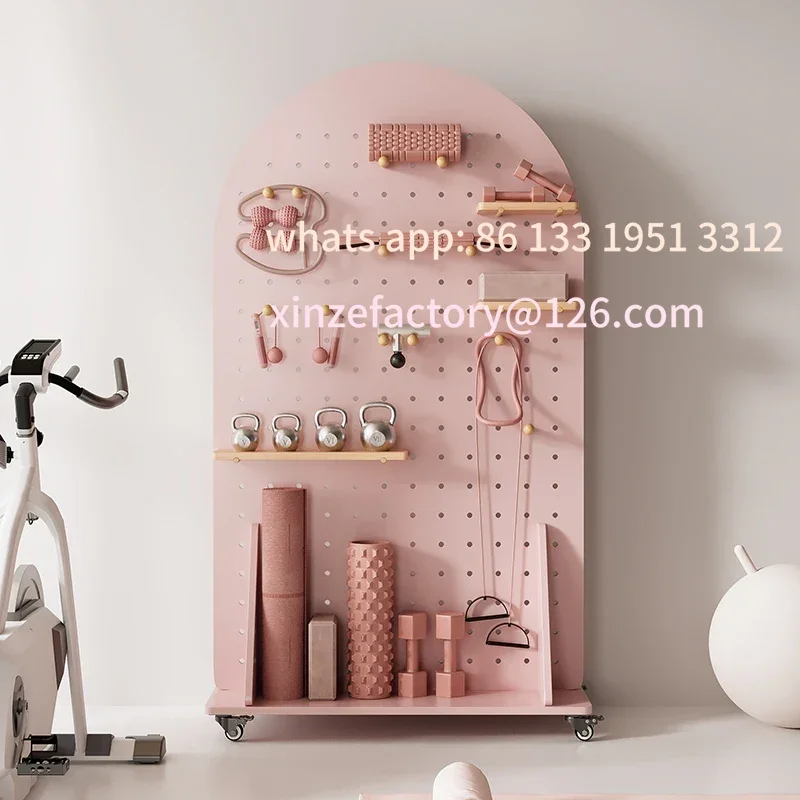 

Customized solid wood hole board rack, yoga storage, home fitness equipment, vertical movable floor display stand