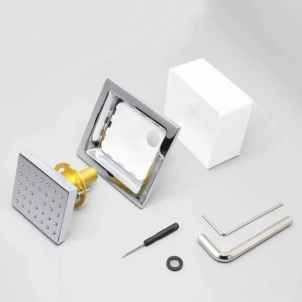 Luxury Rectangle Complete Hand Shower Head Set 3 Modes Soft Rain Jet with Chrome Finish Brushed Waterfall-Bathroom Accessory