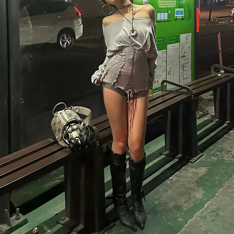 

BKLD модный серый дизайн с перекрещивающимися ремешками и открытыми плечами, с разрезом на шее, сексуальные обтягивающие повседневные корсетные топы, Клубная повседневная уличная одежда