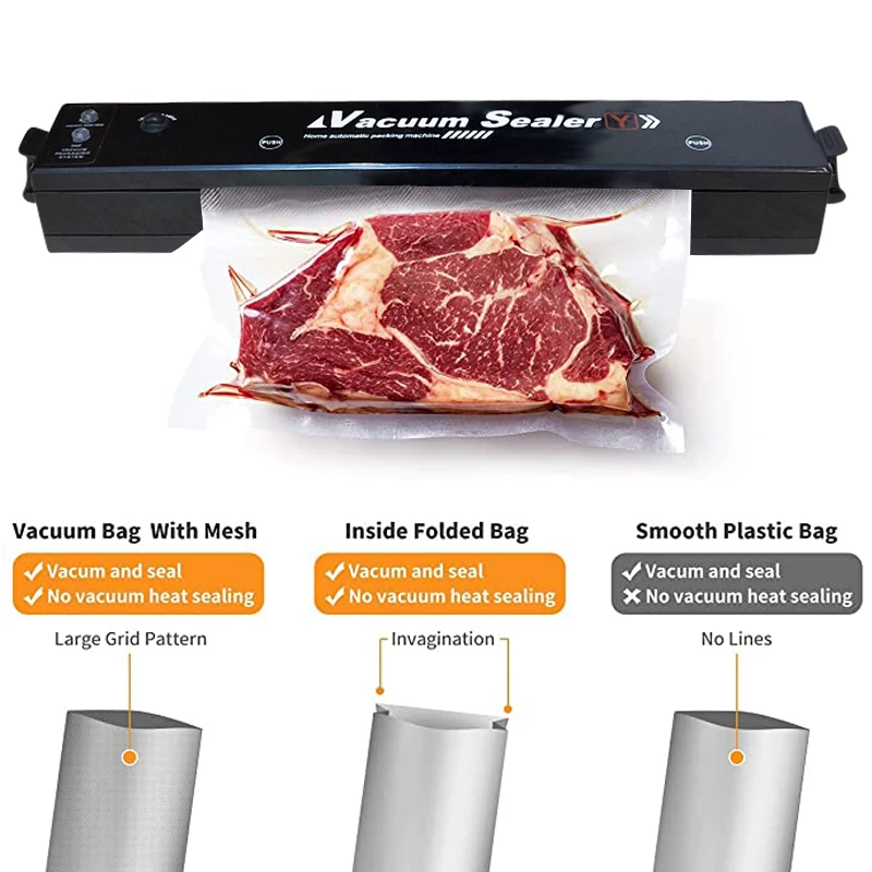 220V Household Food Vacuum Sealer Food Packaging Machine Film Sealer Vacuum Packer with 10pcs Vacuum Bags Kichen Tool EU Plug