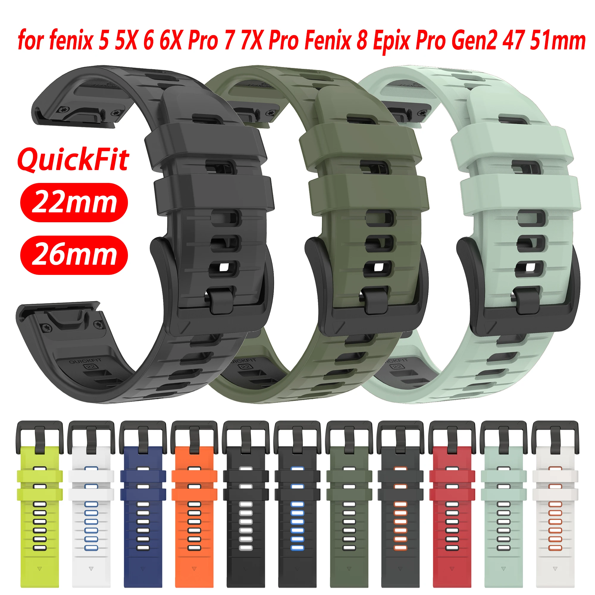 QuickFit 22mm 26mm Uhrenarmband für Garmin Fenix 5X 5 Plus 6X 6 Pro 7 7X Fenix8 E Epix Gen2 51 47mm Enduro 3 Smartwatch Armband