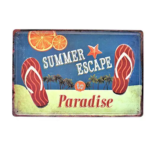 Винтажная металлическая жестяная вывеска в стиле ретро, летняя побег в рай, шлепанцы, домашний бар, кухня, настенный декор, знак 12X8 дюймов