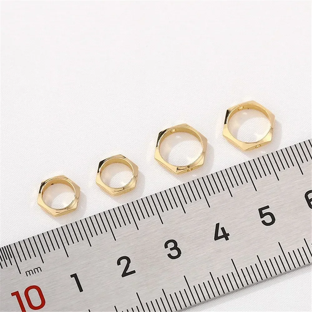 14K Gold-plated Hexagonal Bead Ring Diy Handmade Bracelet Necklace Bead Ring Jewelry Material Accessories Q007