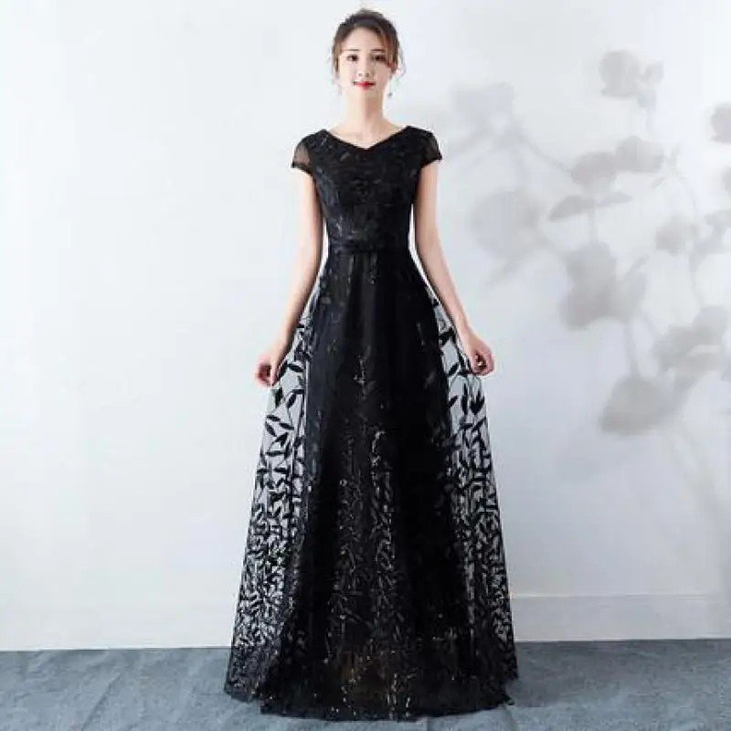 Black Bling Sequins Cheongsam Women Mesh Evening Party Dress Gown Lace Floor Length Qipao Summer New Zipper Elegant Vestidos