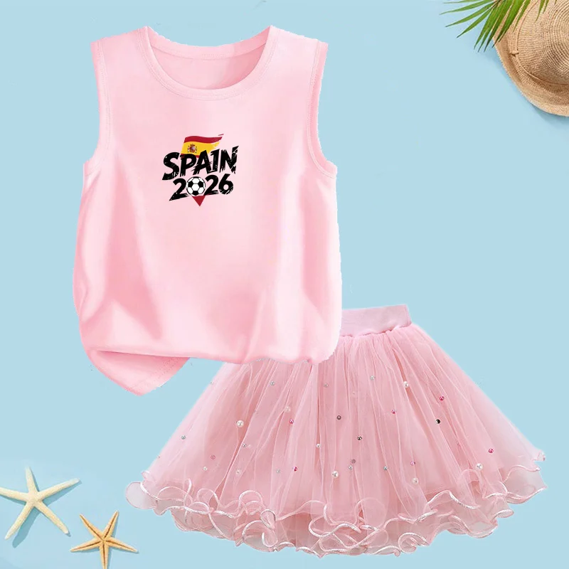 Kinder Fußball Champion Weste 2-teiliges Set Kleine Mädchen Rosa Tüllrock Nationalmannschaft Tanktops Sommer Party Kleid Outfit