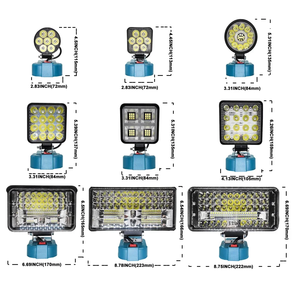 Portable LED Work Light Wireless Jobsite Light Spotlight Lamp Flood Light Flashlight Lantern For Makita 18V Battery (No Battery)