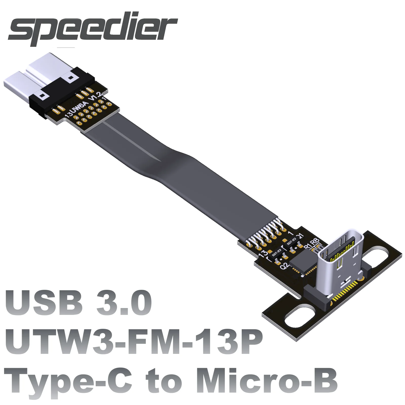 USB 3.0 Micro-B Male To Type-C Female FPV Flat Ribbon Extension Cord GPS Navigator ROCK Pi 4 Raspberry Pi SLR Handheld Pan/tilt