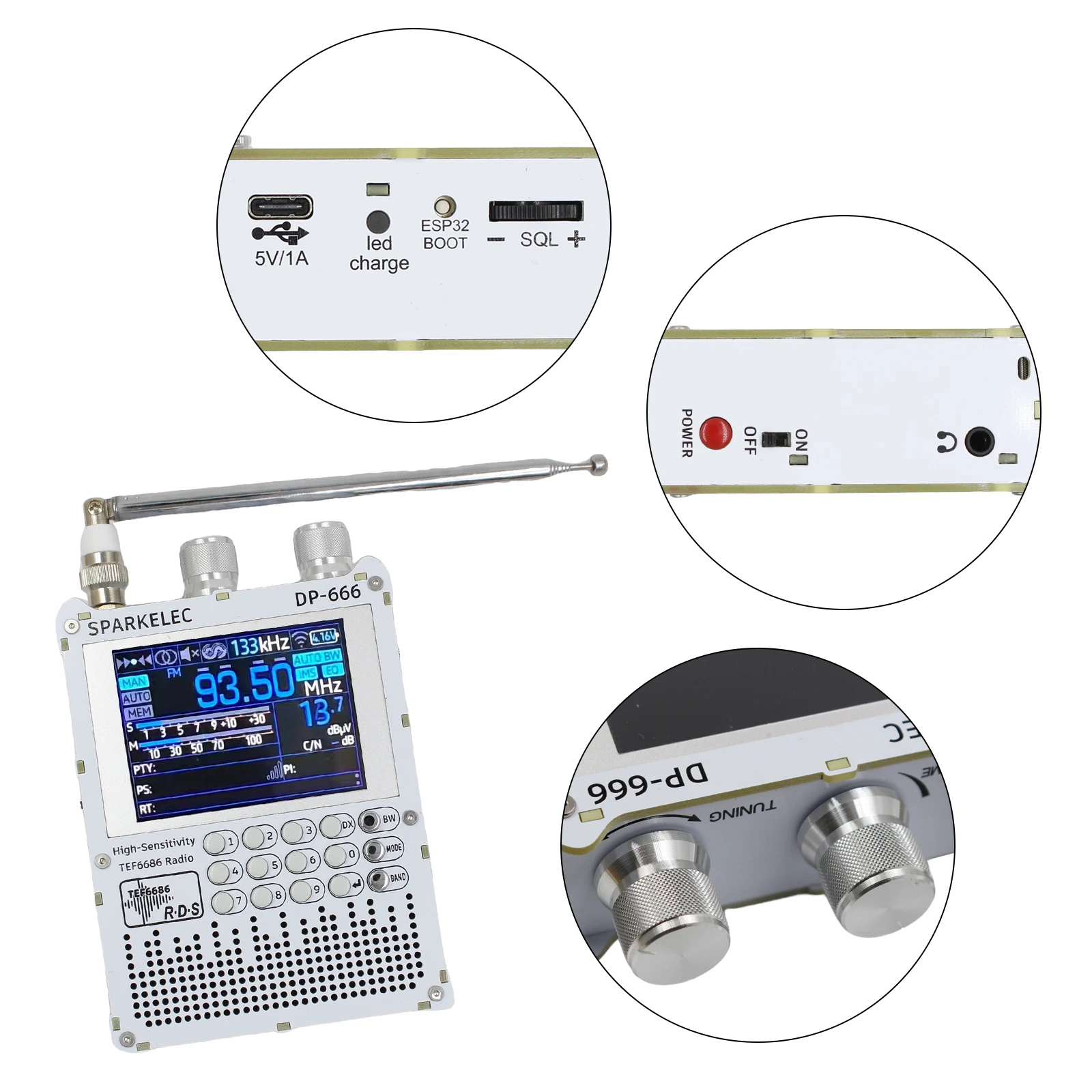 

DP-666 High Sensitivity DSP Radio 2.8-inch IPS Touch Screen Full Band High-sensitivity Radio FM/LW/MW/SW Full Frequency Receiver