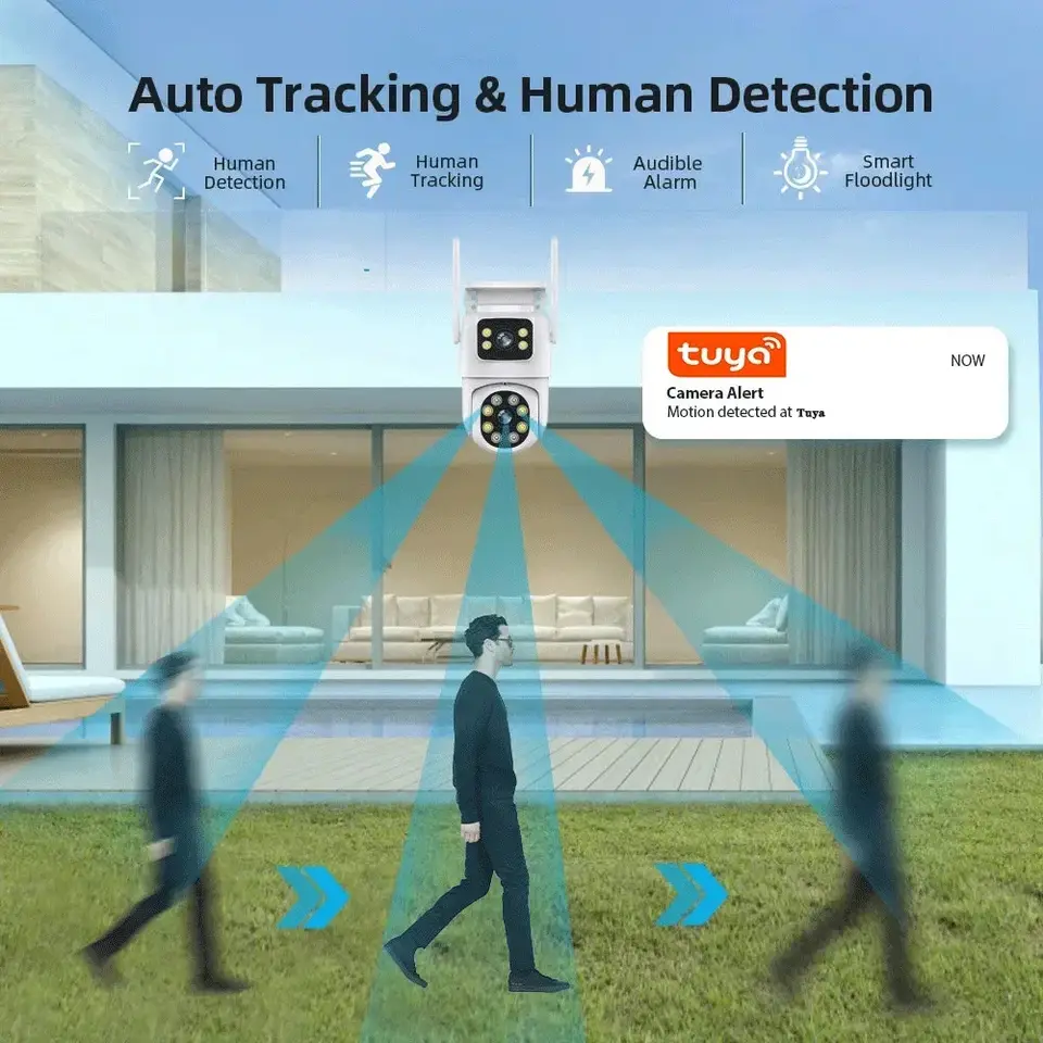 كاميرا مراقبة خارجية لاسلكية بدقة 8 ميجابكسل بعدستين من Tuya، واي فاي، PTZ، 4K، شاشة مزدوجة، تتبع تلقائي، متوافقة مع ONVIF وAlexa - 2