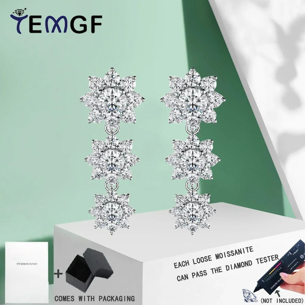 

Серьги-гвоздики TEMGF с муассанитом, цвет D, VVS с GRA для женщин, стерлинговое серебро S925, сверкающие роскошные свадебные ювелирные украшения
